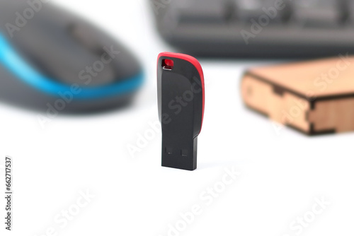 pendrive,plastic mettal pendrive with keyboard mouse isolated on white breground photo