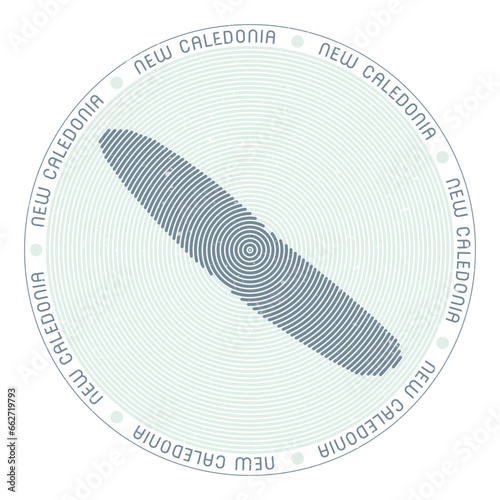New Caledonia shape radial arcs. Country round icon. New Caledonia logo design poster. Neat vector illustration.