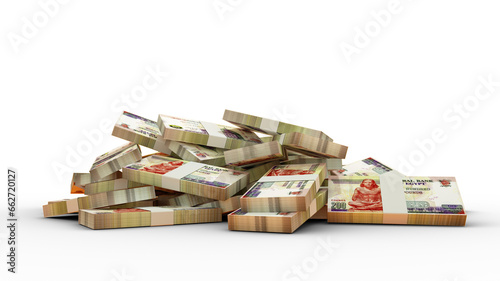 3d rendering of Stacks of 200 Egyptian pound notes. bundles of Egyptian currency notes isolated on transparent background