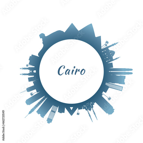 Cairo skyline with colorful buildings. Circular style. Stock vector illustration.
