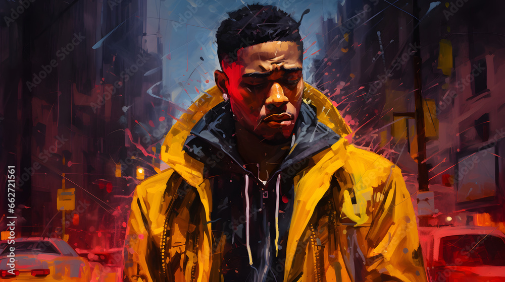 Obraz premium young afro-descendant rappers oil painting, rap concept, urban music, reggaeton, street, gangs
