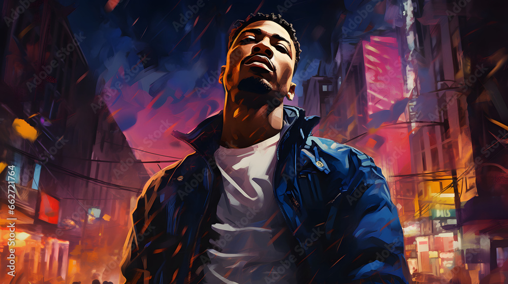 Obraz premium young afro-descendant rappers oil painting, rap concept, urban music, reggaeton, street, gangs