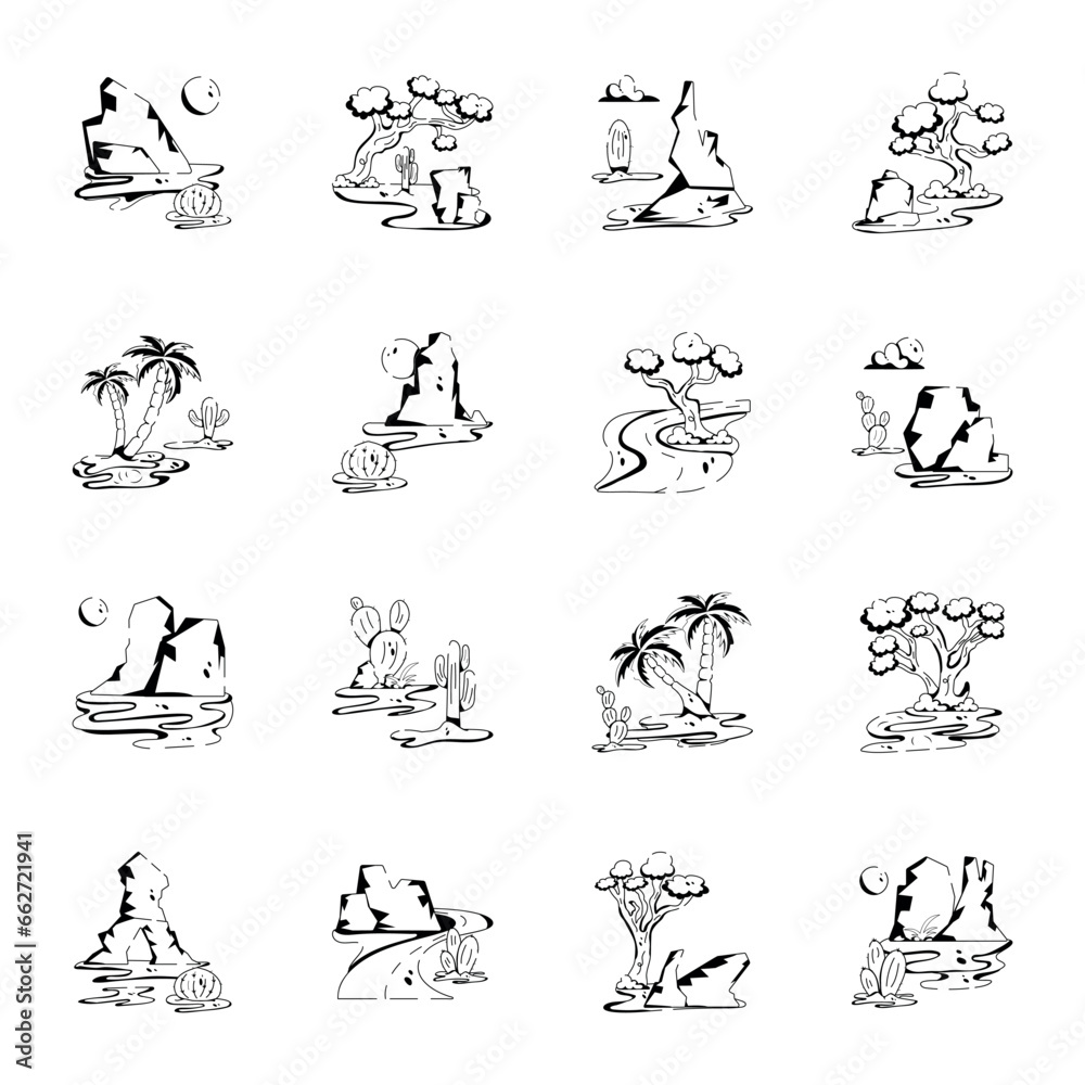 Fototapeta premium Latest Glyph Icon Designs of Desert Sceneries
