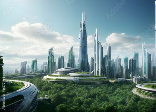 The cityscape of 2050 lies in ruins, shrouded in a haunting, post-apocalyptic atmosphere, where once towering skyscrapers now crumble and nature reclaims its territory ai generated