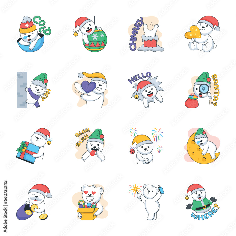 Naklejka premium Trendy Collection of Christmas Celebration Flat Stickers