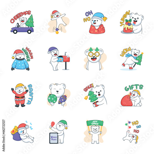 Modern Set of Flat Style Christmas Preparation Stickers