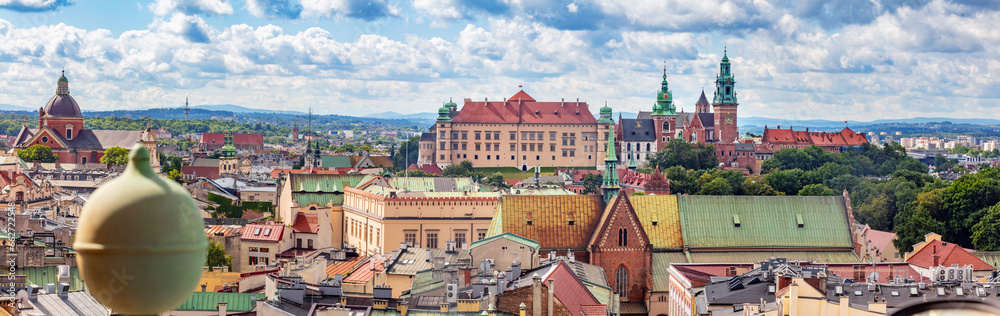 Panorama of Cracow, Poland with Wawel Royal Castle and Cathedral