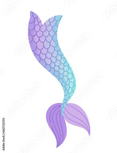 Mermaid tail for costume or cosplay purple and blue color vector illustration isolated on white background