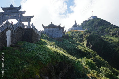 Fansipan Mountain called Roof of Indochina and Sea of Clouds in Sapa  Vietnam -                                              