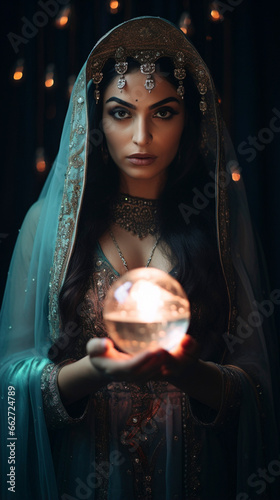 Glowing Guidance: Fortune Teller Illumines the Path with the Radiant Sphere, generative ai photo