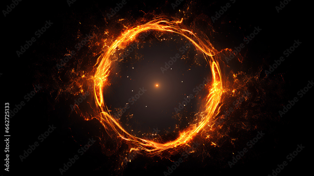Fire sparkle circle on black background - obrazy, fototapety, plakaty 