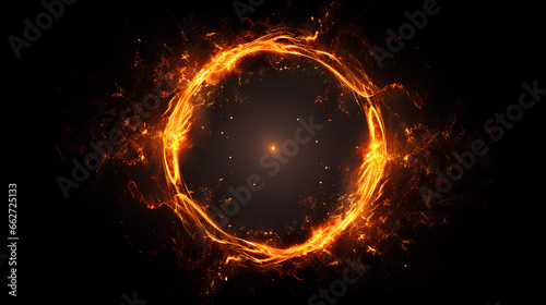 Fire sparkle circle on black background photo