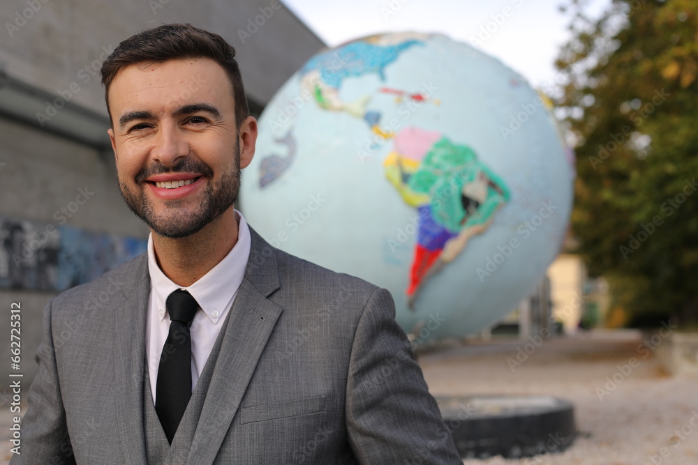 A corporate worker and the planet on the background A corporate worker and the planet on the background