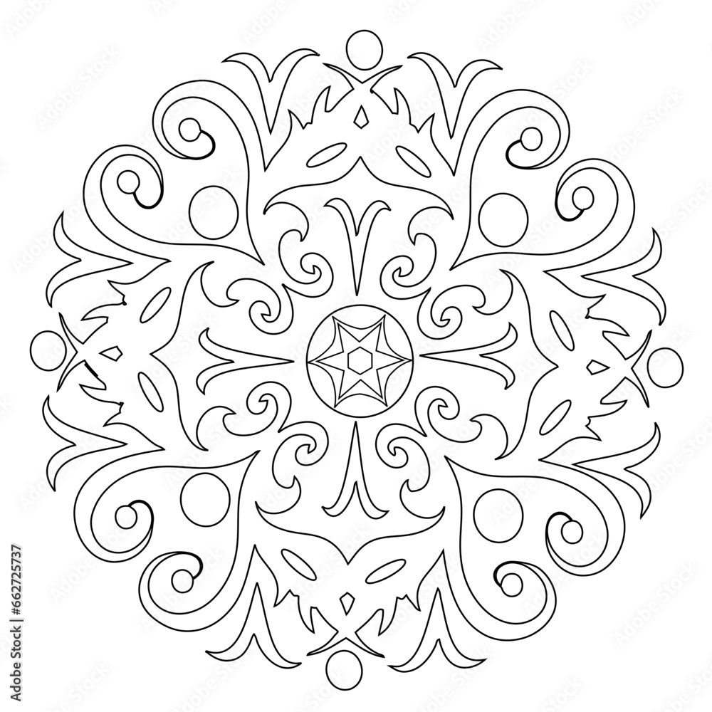 Mandala Energie Roue Cercle Feuillage Nature Design Méditation Elément Décoratif Multiples Noir et Blanc Vecteur Coloriage