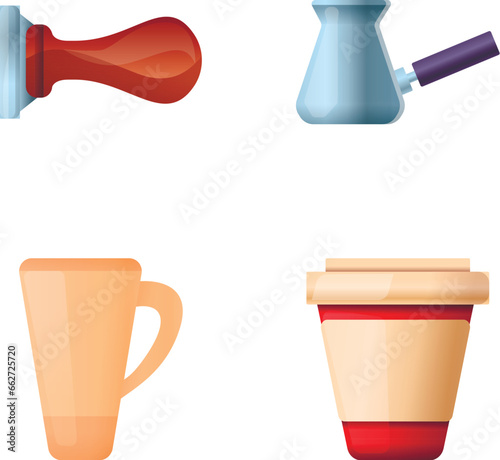 Coffee concept icons set cartoon vector. Turk and coffee beverage. Morning drink