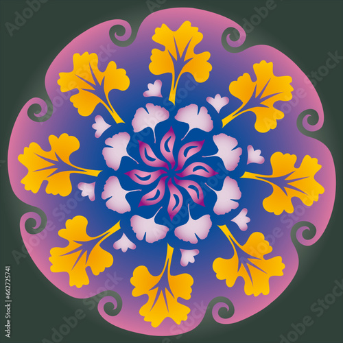 Mandala Energie Roue Cercle Feuillage Nature Design Méditation Elément Décoratif Multiples Couleurs Vecteur