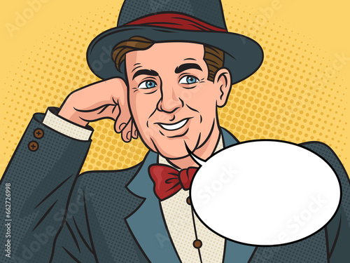 Obraz na plátně Condescending sarcasm businessman man meme with blank text bubble pop art retro raster illustration