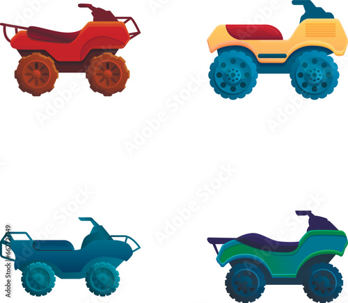 Quad bike icons set cartoon vector. All terrain vehicle. Extreme sport concept