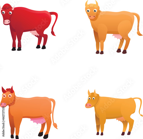 Cow icons set cartoon vector. Domestic milk animal. Cattle, livestock farming