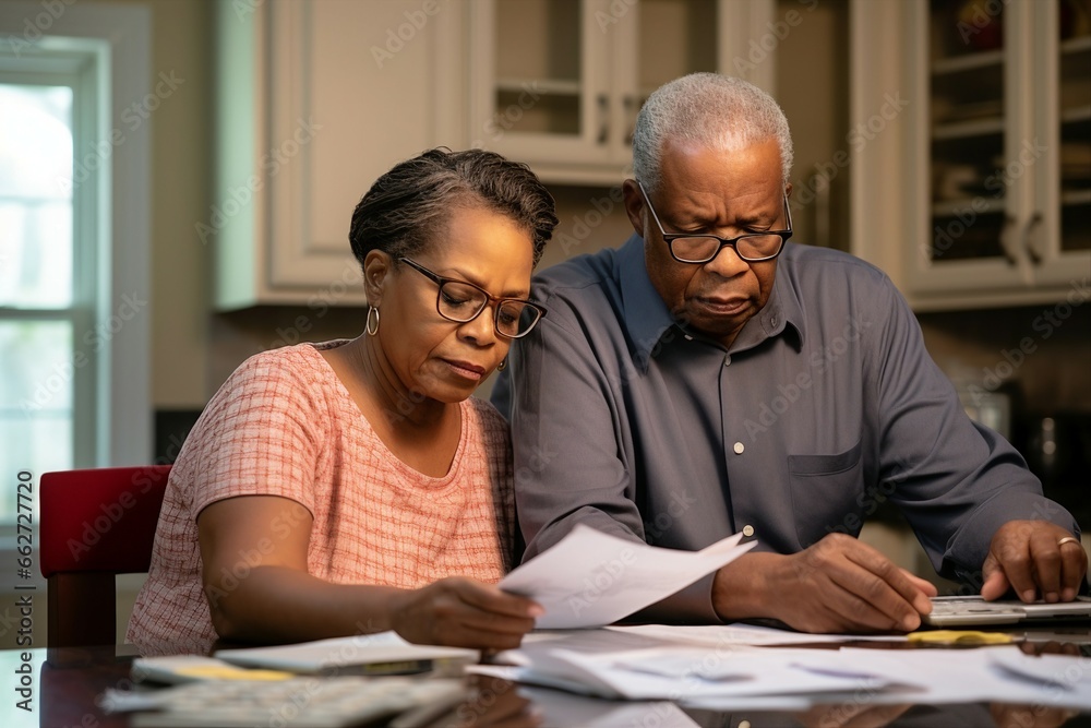 Senior Couple Analyzing Documents for Financial Planning at Home Senior Couple Analyzing Documents for Financial Planning at Home