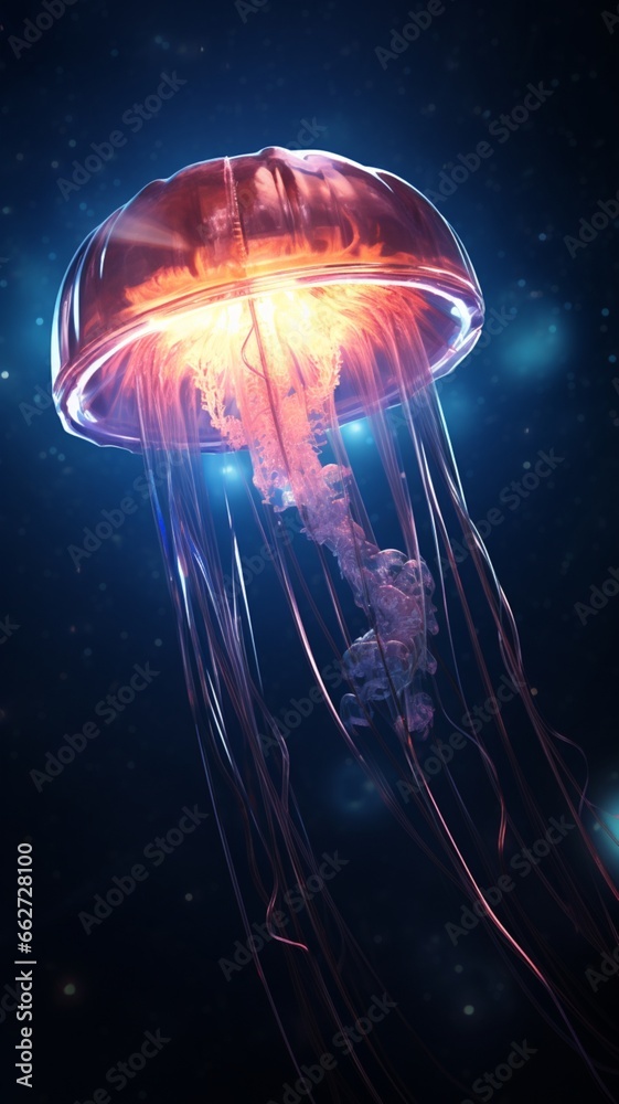 Naklejka premium Glowing jellyfish glowing wonders swim picture Ai generated art