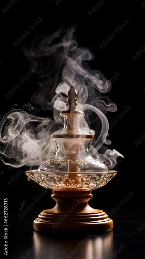 Horned looking piece incense tray burns smoke against image Ai generated art Horned looking piece incense tray burns smoke against image Ai generated art