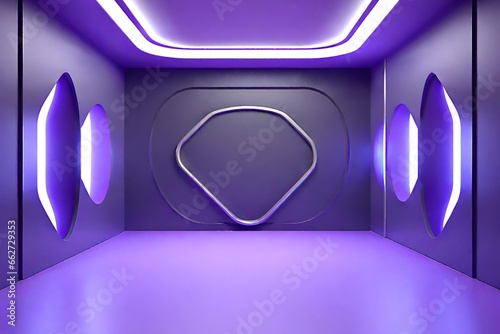 Empty news studeo room Modern futuristic neon cyberpunk 3d render photo