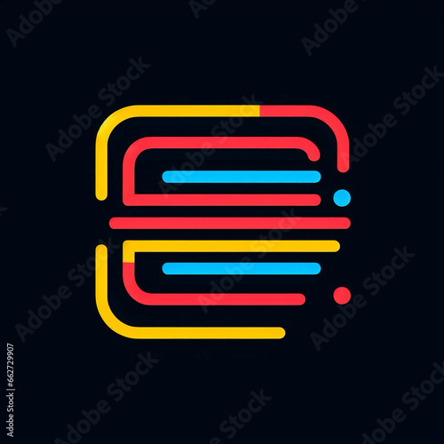 Futuristic logo in vector style, similar to a fingerprint, blue yellow and red colors, on a black background. Generative AI.