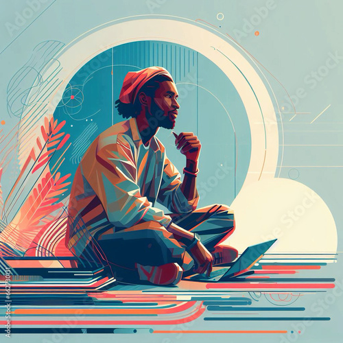 2d flyleaf illustration, idle graphics, lots of detail, beautiful image, African-American young male, stylish modern portrait, modern artwork. Generative AI.