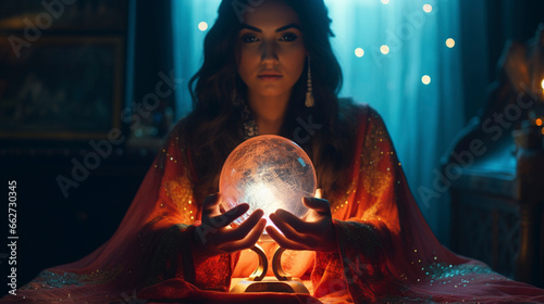 Realm of Divination: Fortune Teller's Glowing Crystal Ball, Generative AI