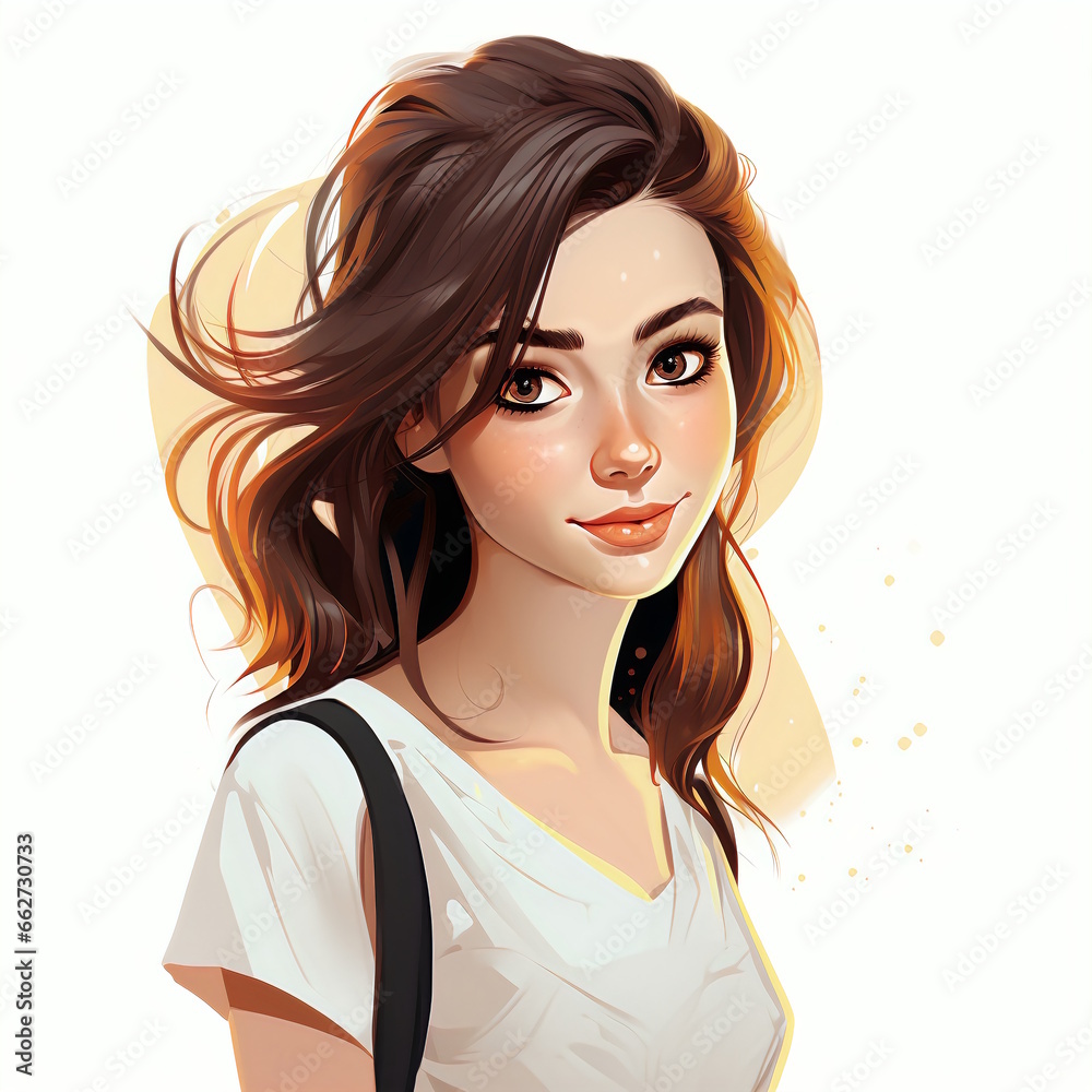 Young Girl Cartoon Character Isolated on White Background. Young Girl Cartoon Character Isolated on White Background.