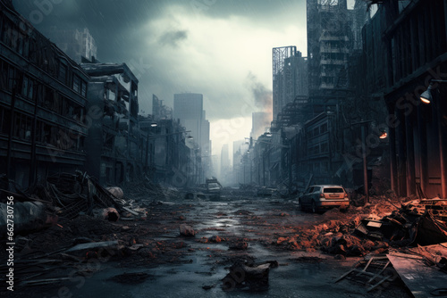post-apocalyptic streets of a big city with skyscrapers © ty
