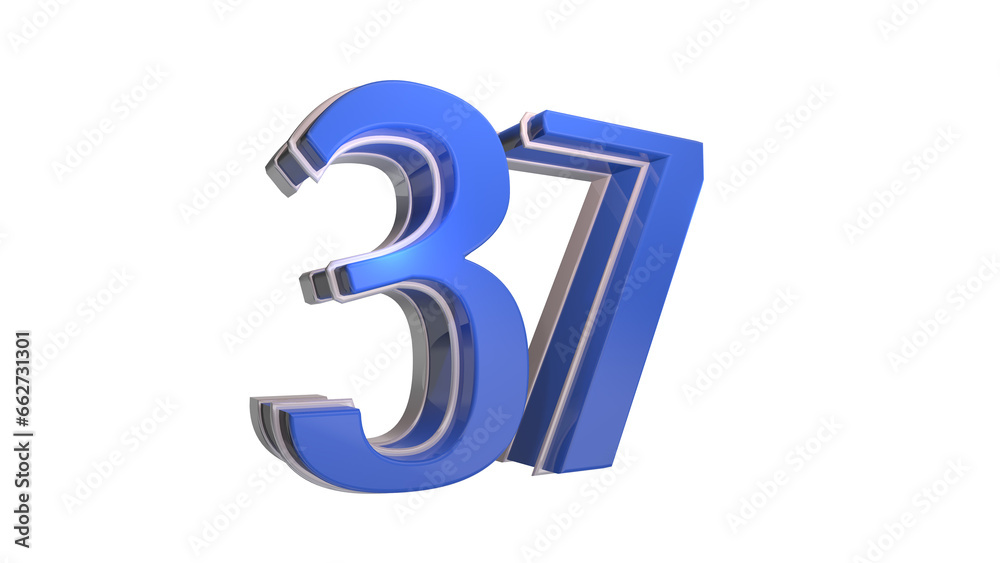 Fototapeta premium Blue glossy 3d number 37
