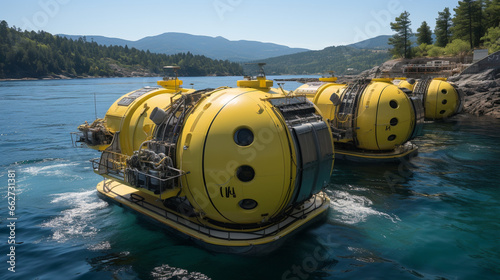 Wave Energy: Wave energy converters harnessing the power of the ocean's relentless motion.