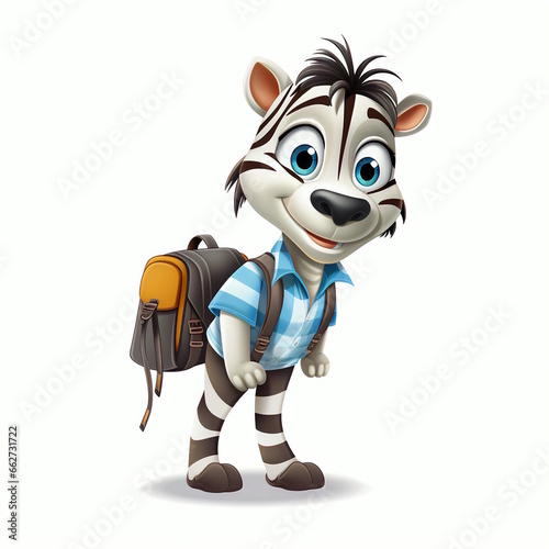 Zebra School Student Cartoon Character Isolated on White Background.