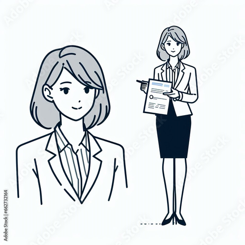 Simple Flat Illustration, girl on white background, business woman, businessman, businesswoman, office work, digital art, investor woman concept, cryptocurrency investing, high quality. Generative AI.