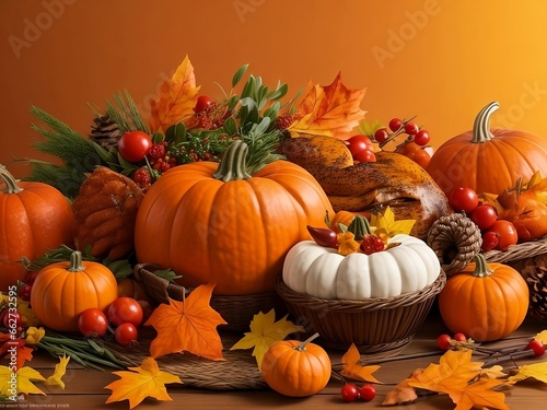 Pumpkins and gourds  happy thanksgiving day