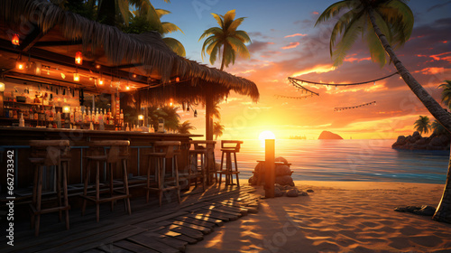 Beach bar sunset outdoor
