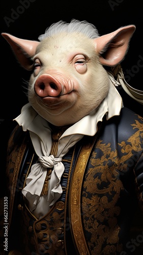 Pig wearing dress coat that says image Ai generated art