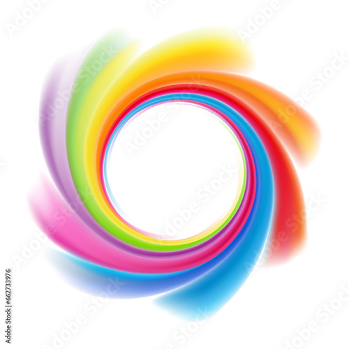 Colorful bright rainbow circle on white background, abstract spiral, whirlpool or vortex.