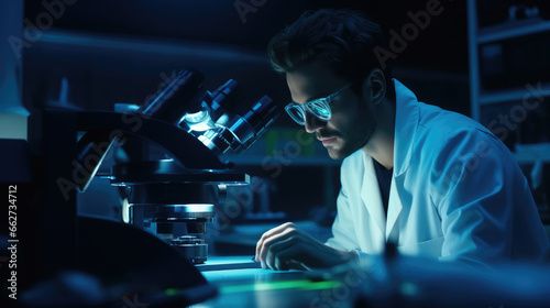 laboratory assistant looks into a microscope  test  research  scientist  doctor  infection  microbiology  virus  hospital  white coat  science  medicine  chemist  student  professor  institute  health