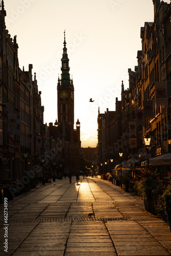 Old town of Gdansk, Poland. Old town street at sunset.