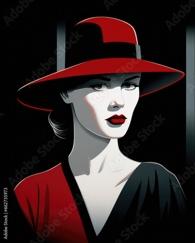 Abstract digital portrait of a beautiful girl in black and red colors
