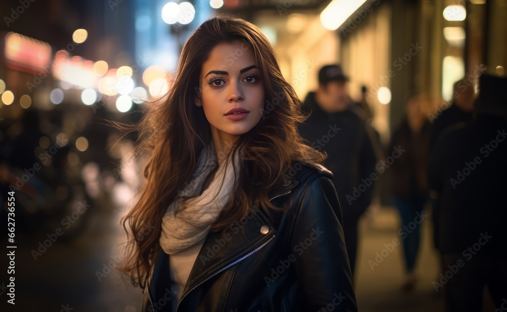 Girl Walking Through Night City Street