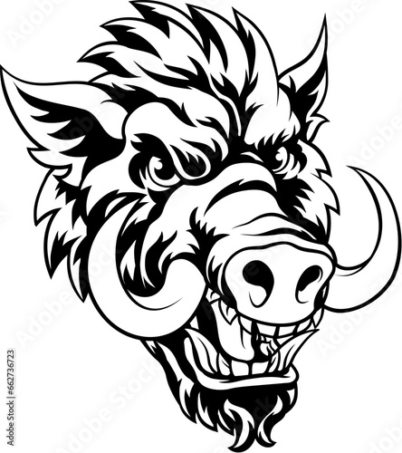 A wild boar hog razorback warthog sports mascot cartoon pig character