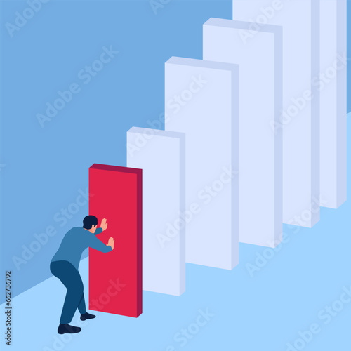 people try to knock down red dominoes at the start, a metaphor of starting a business