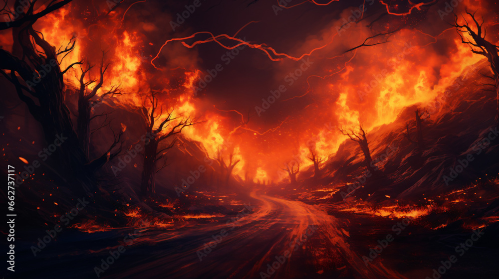 Blazing flames road