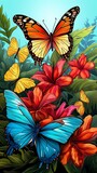 Beautiful coloring butterfly natural flowers image Ai generated art
