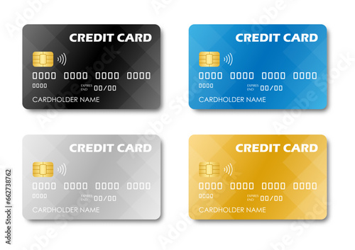 Set of Credit or Debit Card. Vector Illustration Isolated on White Background. 
