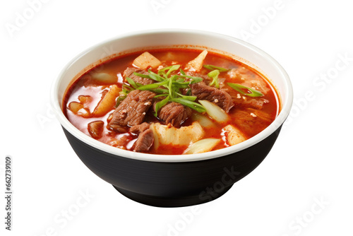 Soup beef kimchi on bowl korean food isolated on transparent background. 